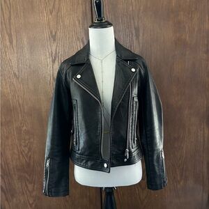 black leather moto jacket